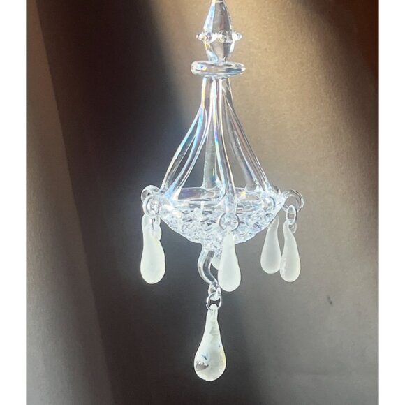 Spun Glass Chandelier & Penguin Ornaments Set of 2 - Picture 3 of 12